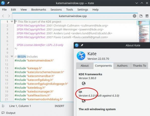 Kate — первое приложение KDE, собран...