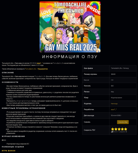 +18 NSFW NSFL Страница сайта с ROM'ами для Nintendo 3DS с описанием, обложкой компьютерной игры и кнопкой для её загрузки