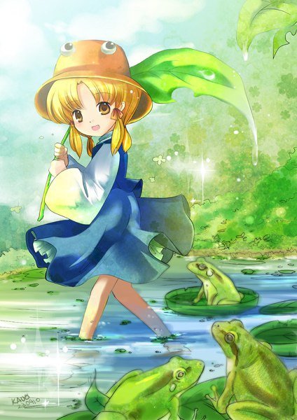 #1girl #blonde_hair #frog #hat #leaf...