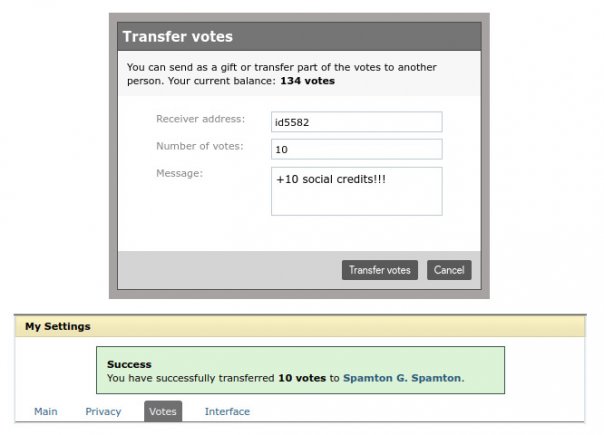 Votes transfer

Now you can send v...